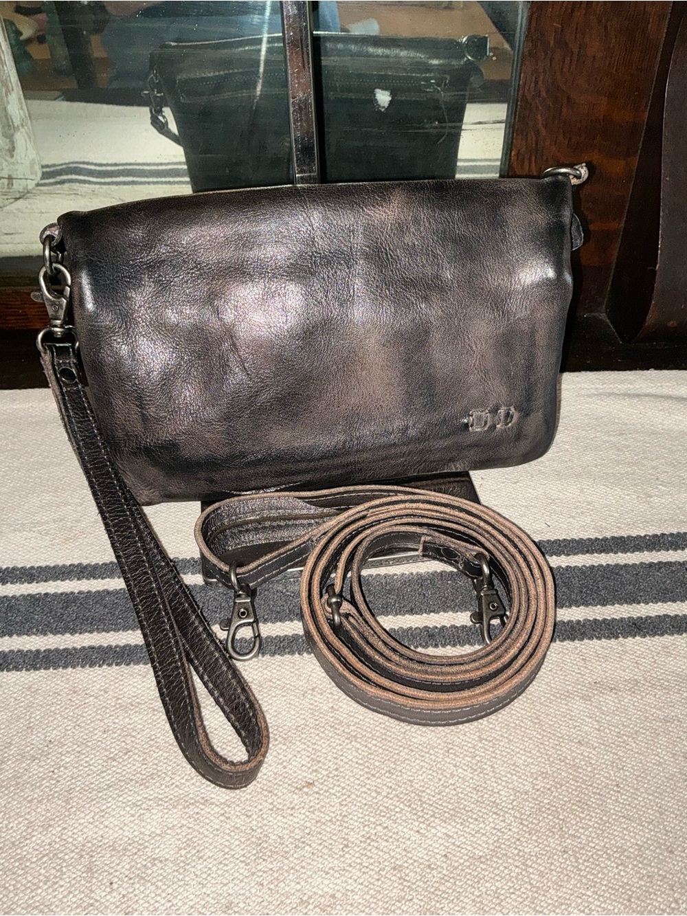 NWOT Bed Stu Leather Cadence Wallet Wristlet Crossbody Bag Black Rustic $179